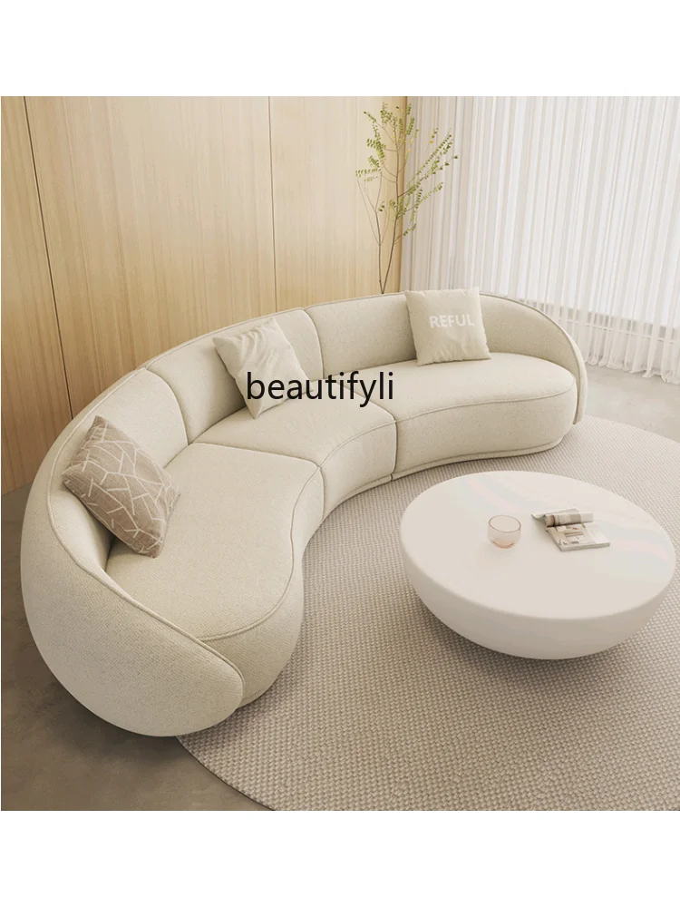 yj Sili Style Living Room Modern Light Luxury Italian Minimalist Shaped Curved Lambswool Fabric Sofa