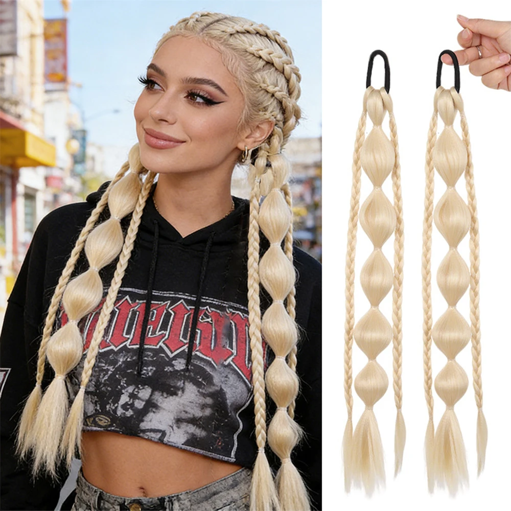 

2 шт. синтетических длинных плетеных косичек-шиньонов с резинкой, 18 дюймов, для повседневного использования женщинами