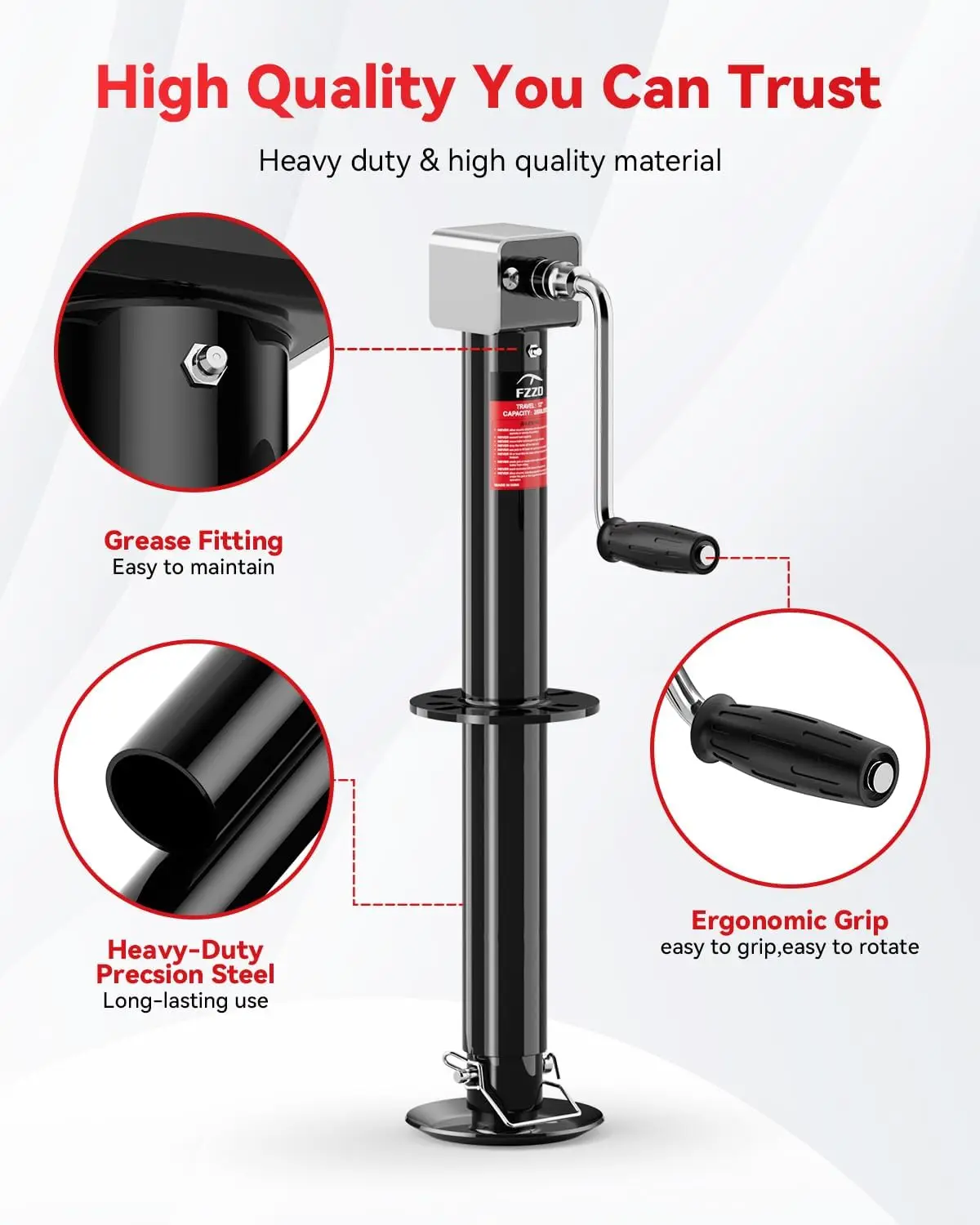 5000 lbs A-Frame Trailer Jack, Cordless Drill Compatible, 23" Lift for Utility and RVs