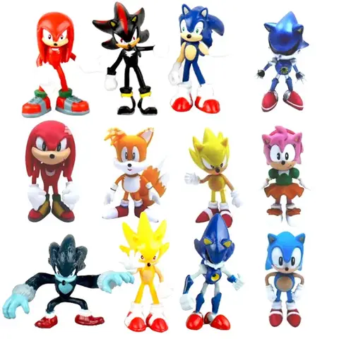 Set Sonic Figure Tails Werehog Action Figures Knuckles Doll Dr. Eggman Cartoon Figurines Collectible Dolls Kids Hedgehog Toy