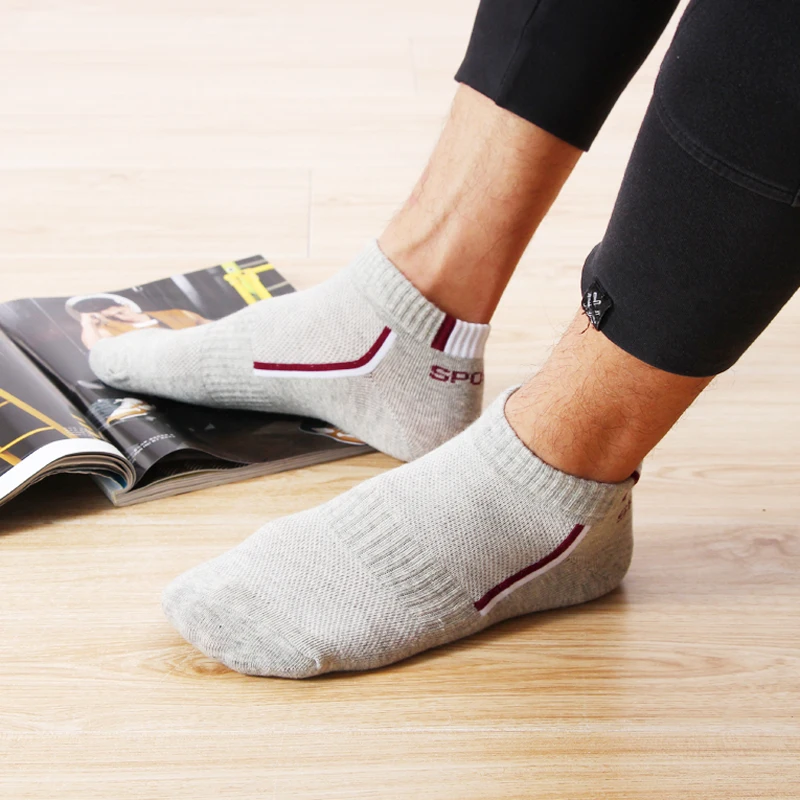 Calcetines deportivos de algodón a rayas para hombre, medias tobilleras transpirables y cómodas, absorción del sudor, 5 pares