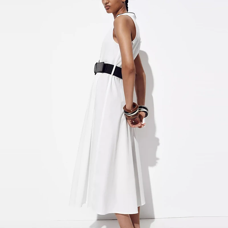 Vestido Midi F de Verão Novo Estilo com Decoração de Borda em Bloco de Cores, Saia em Camadas de Seda com Cintura Alta...