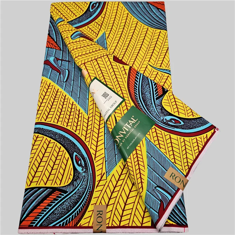 Абстрактная хлопковая африканская восковая ткань с принтом птиц, сине-желтая ткань батик для шитья своими руками, летняя одежда, платье, длина 6 ярдов, R6105