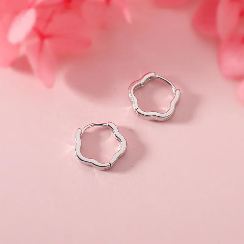 

925 Sterling Silver Flower hoop Earrings Simple Temperament Exquisite Hot Semale Sexy Jewelry Gift