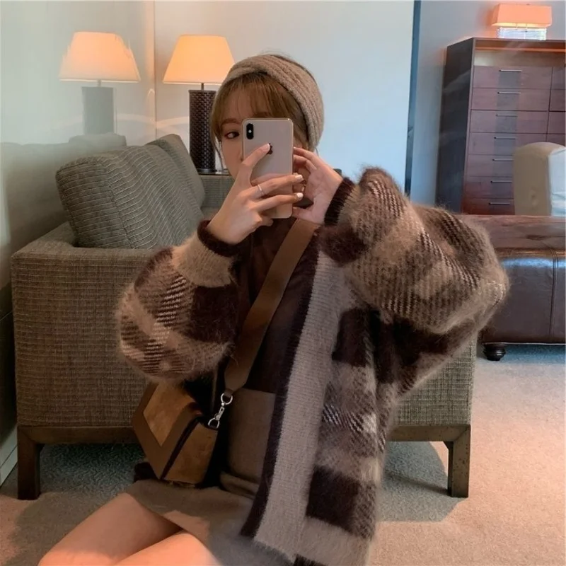 

Imitation Mink New Trendy Knitted Cardigan Jacket Women's Spring and Autumn All-match Sweater Loose Fashion