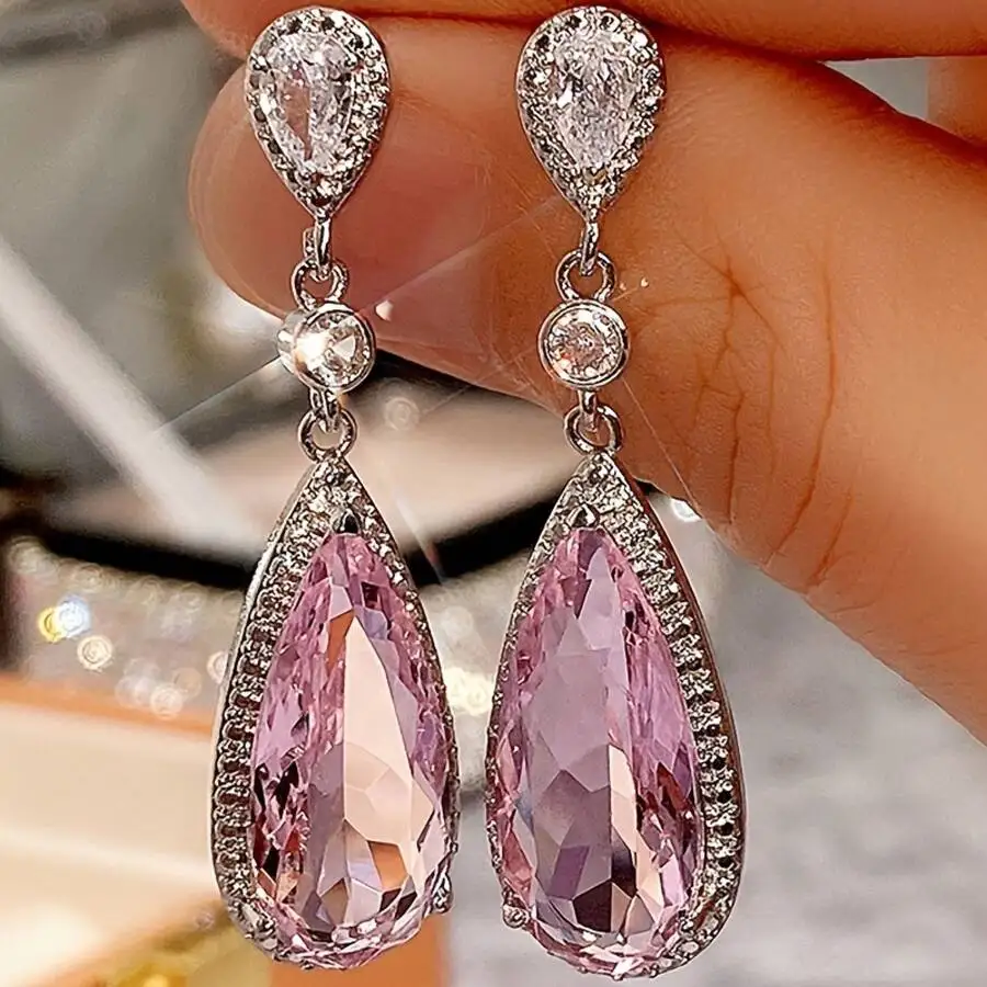 

Luxurious Pink Synthetic Gemstone Drop Earrings For Wedding Party Banquet