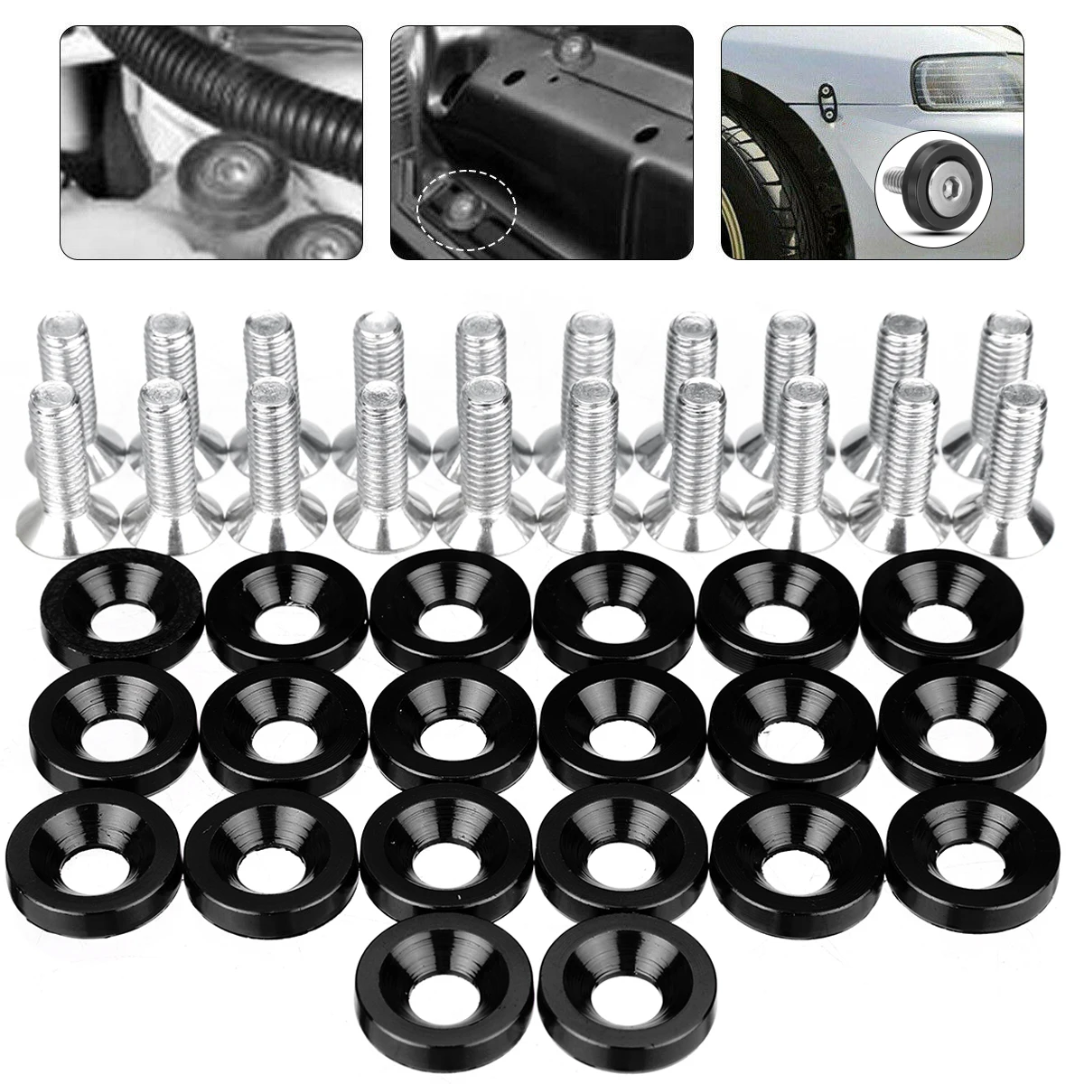 40pcs M6 Aluminum Car Modified Hex Fasteners Fender Washer Bolts JDM Bumper Engine Concave Screws Universal