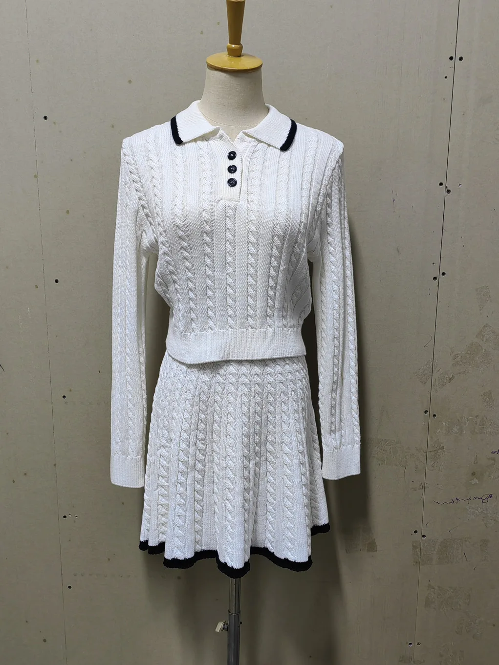 Woolen Set 2025 Spring and Autumn Women's Long Sleeve Button Collar Knitted Shirt Top Short Umbrella Skirt