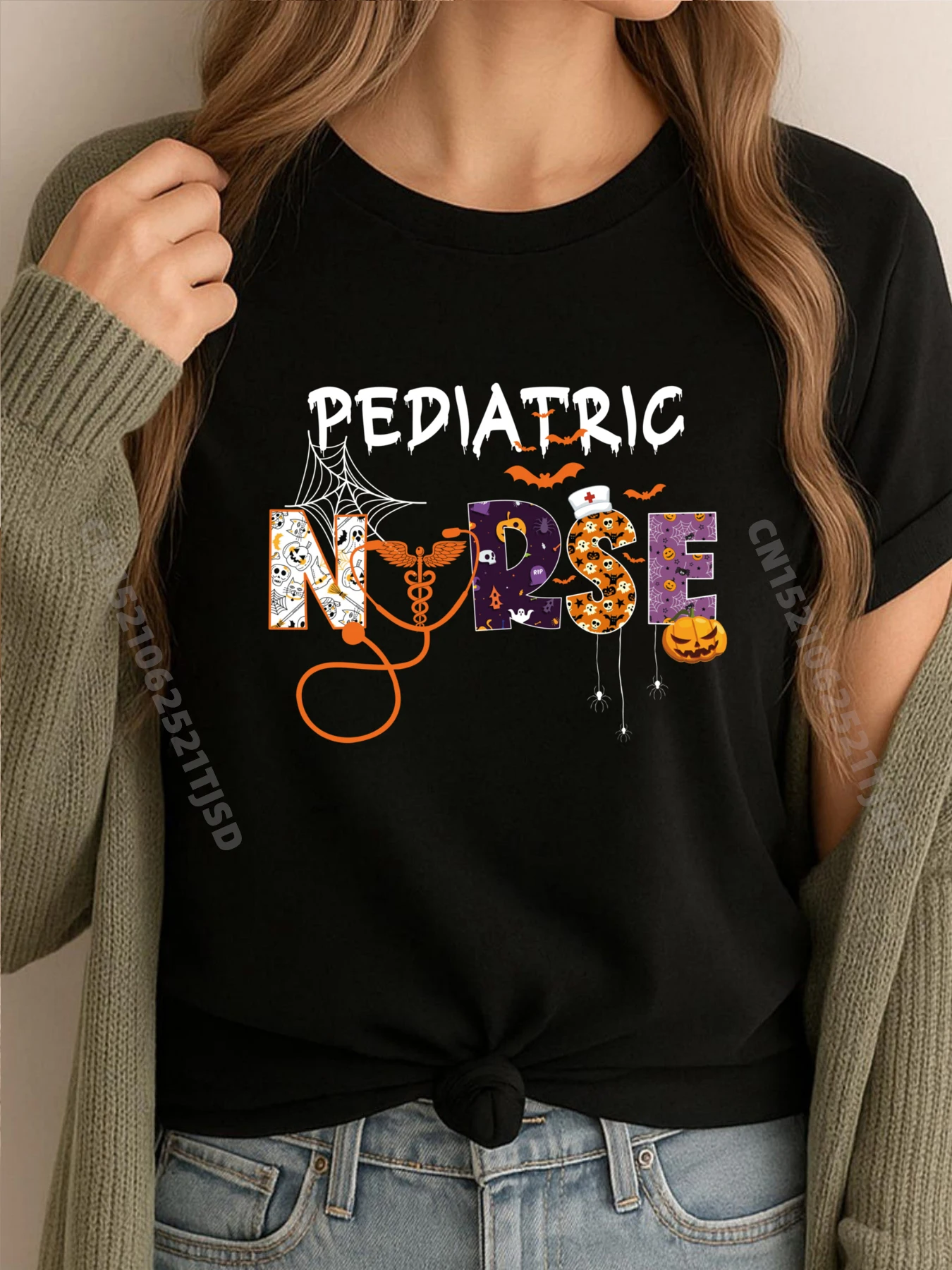 

Pediatric Nurse peds Halloween Future Nurse spooky White Graphic Tee New Year Big And Tall Illustration