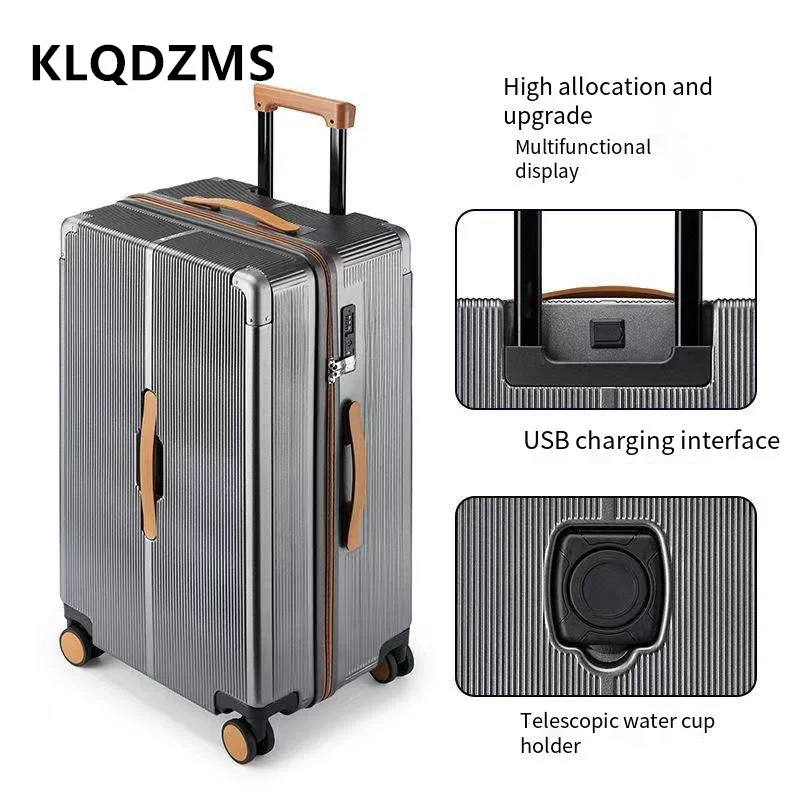 KLQDZMS-Valise de Cabine de 20, 24, 26 et 28 Pouces, Boîtier d'Embarquement PC de Grande Capacité, Cadre en Aluminium, Chariot, Chargement USB, Bagages de Voyage