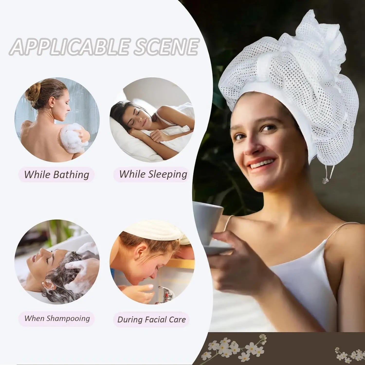 قبعة شبكية قابلة للتعديل مع رباط للشعر المجعد، قبعة ناشرة للشعر المجعد سريعة الجفاف