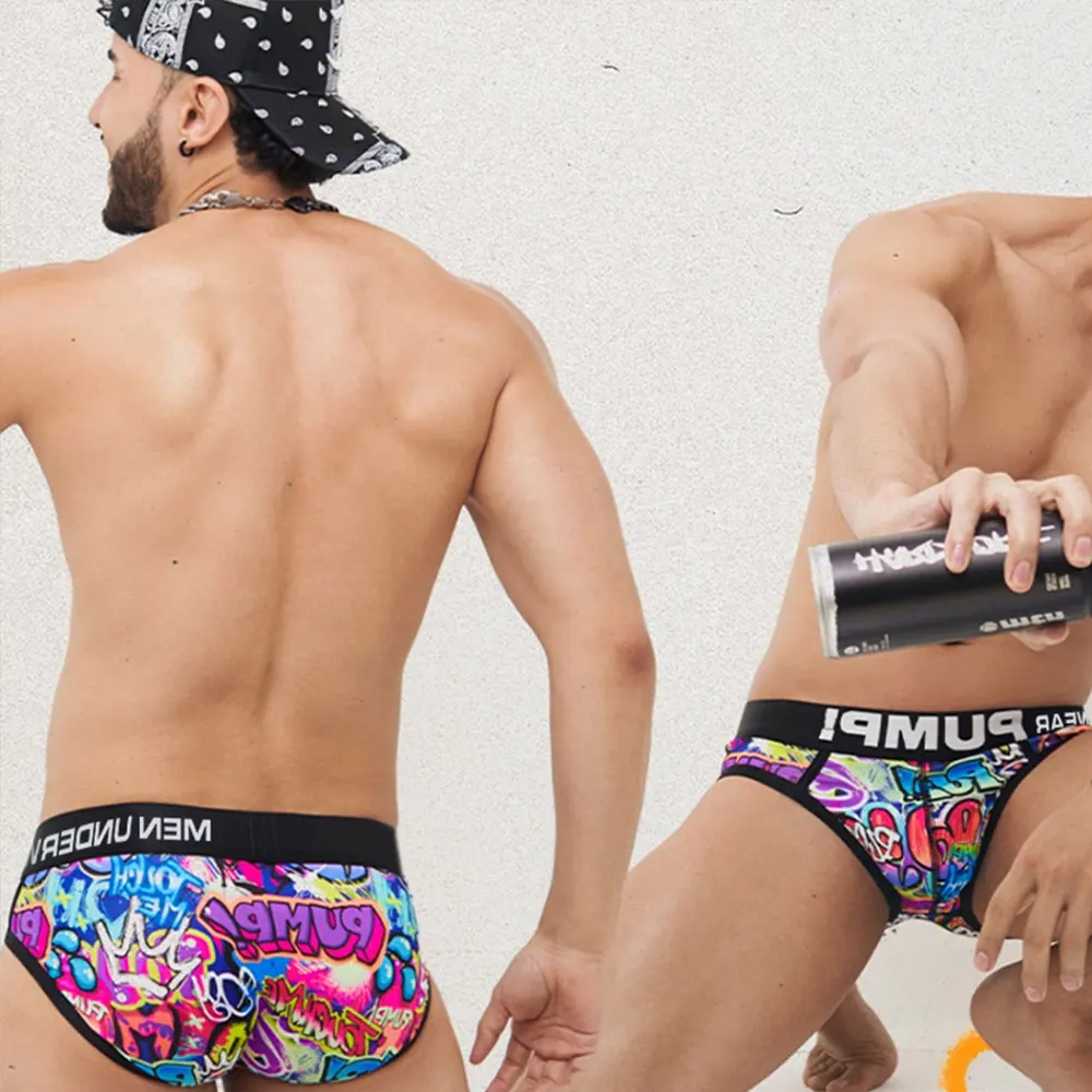 Sexy cueca masculina homem graffiti impresso cuecas jockstrap confortável respirável cintura baixa boxers calcinha masculina