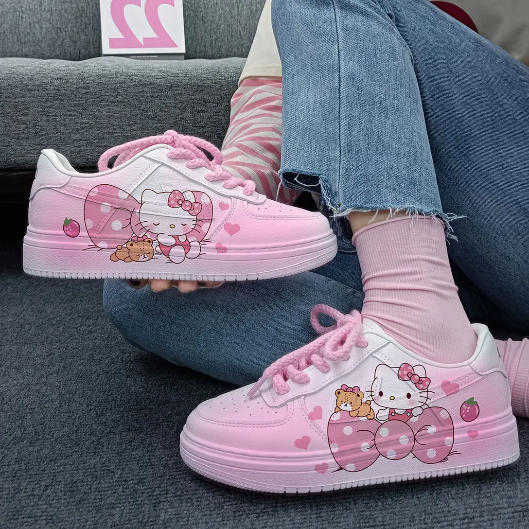 Sanrio Hello Kitty кроссовки с героями мультфильмов, повседневные розовые кроссовки с вишневым цветом, дышащая универсальная модная обувь для пар