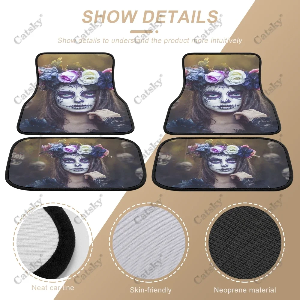 Sugar skull tattoo 4PCS Car Floor Mats atterns Suitable for Most Cars Auto Interior Accessories Non-slip Protective Floor Mats