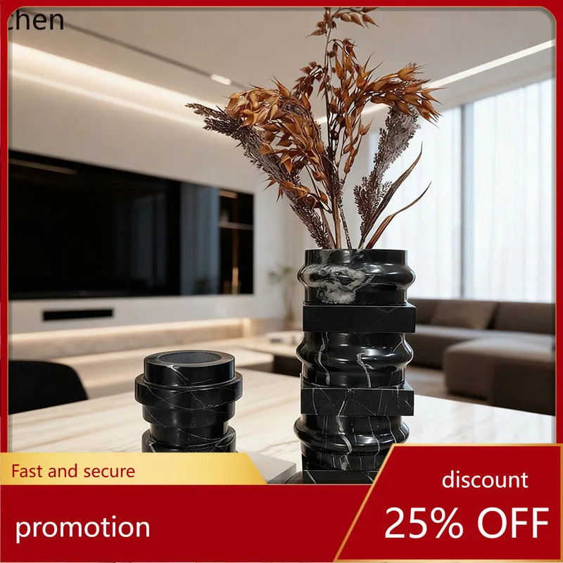 

HXL Black and White Marble Vase Ornament Entrance Flower Arrangement Home Decoration