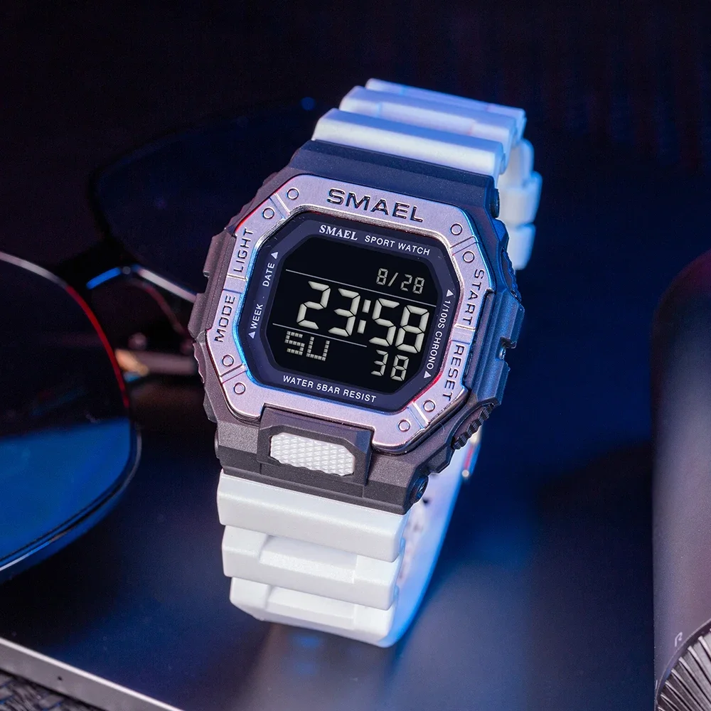 SMAEL Men\'s Cool 50m Waterproof Night Light Outdoor Electronic Watch 8059 Leisure Sports Student Couple Watch