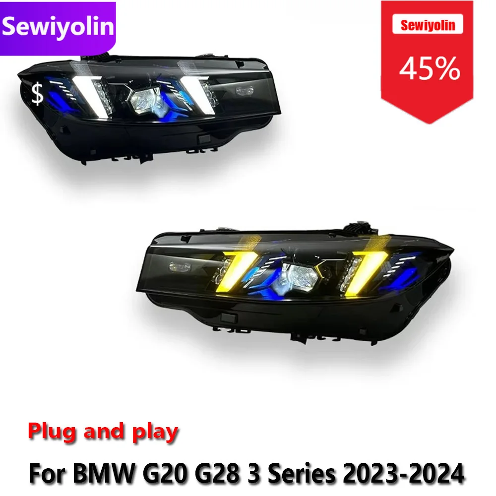 

Автомобильные светодиодные фары DRL в сборе для BMW G20 G28 3 серии 2023-2024, противотуманные фары DRL, стоп-сигнал, указатель поворота Plug and Play