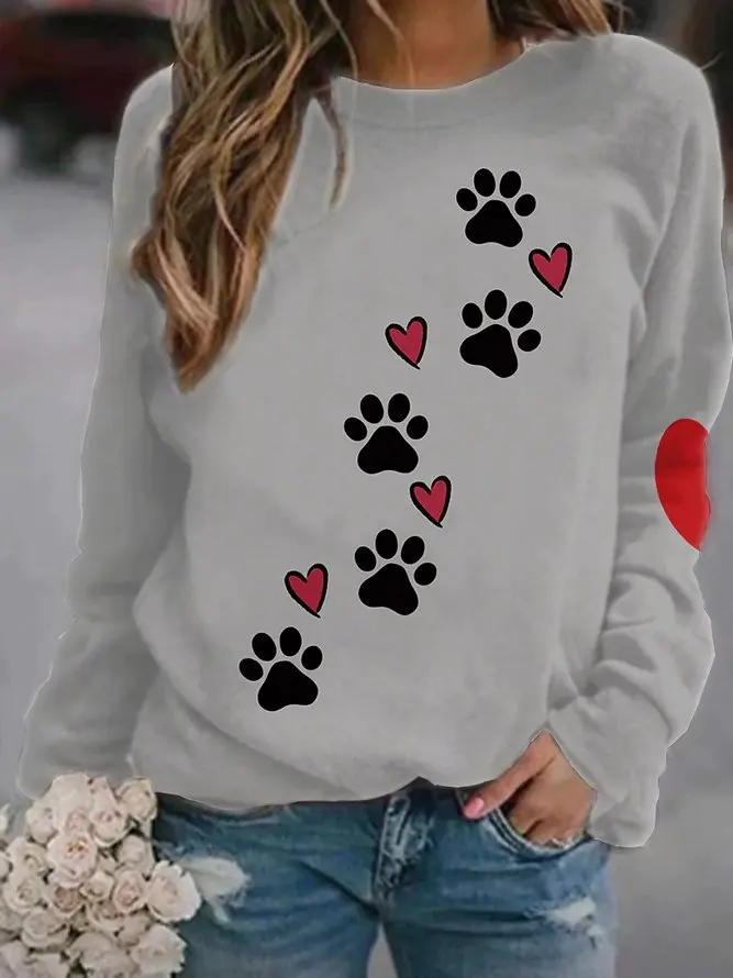 2024 europeo y americano Otoño e Invierno nueva garra de perro amor 3D impreso Sudadera con capucha cuello redondo Camiseta de manga larga ropa de