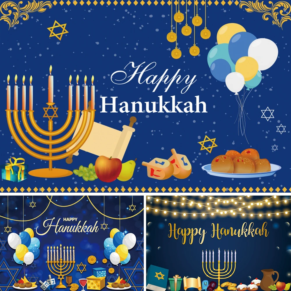 Happy Hanukkah Chanukah Festivals Party Photography Background Menorah Candles Bread Jewish Jesus Passover Photo Backdrop Studio