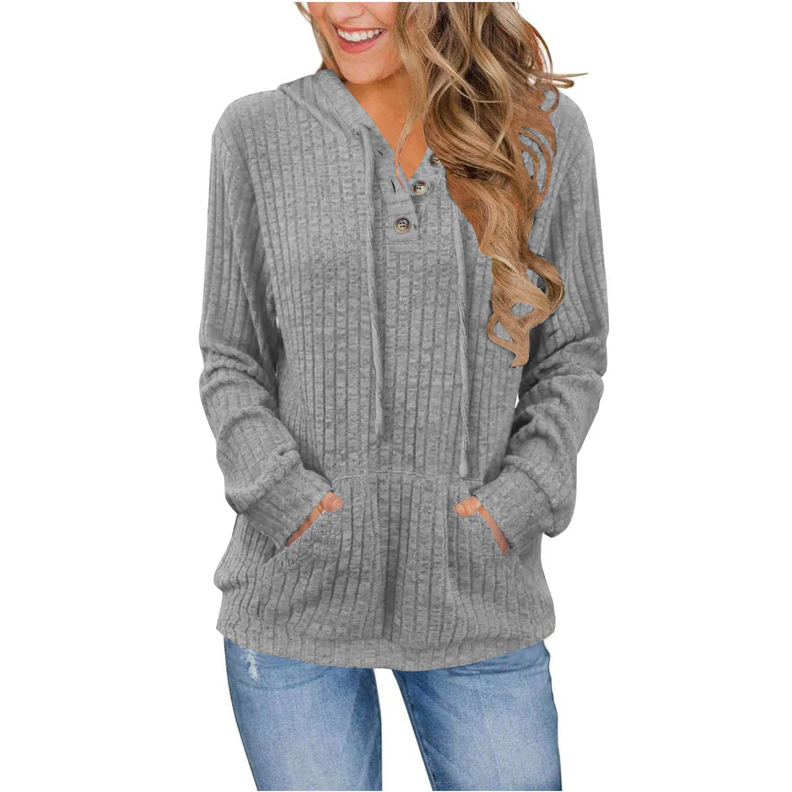Women Full Sleeve Sweatshirt Solid Straight Top Pullovers Pocket Spliced Sweatshirts Casual Elegant Regular Office Lady - Image 6