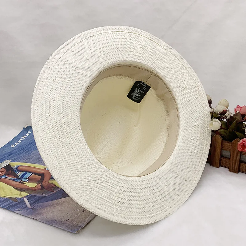 High-end Panama Straw Hat Hot Sale Striped Bow Flat Side Jazz Straw Hat Fine Hand Knitting