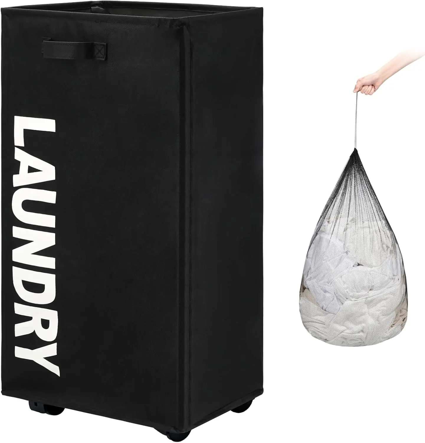 

29"" X-Large Rolling Laundry Basket On Wheels With Removable Bag, Foldable Laundry Hamper With Handle, Collapsible Laundry