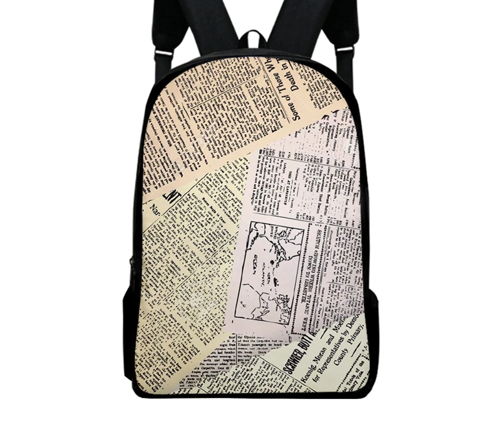 Old Newspaper Vintage Pattern Backpacks for Teenagers Pupil School Bags Oxford Waterproof Boy Girls Bookbag Casual 16“ Backpack