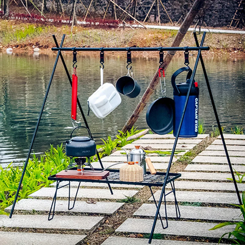 

Outdoor camping tourism camping triple rack clothes rack triangular storage rack clothes rack lamp rack lamp rod
