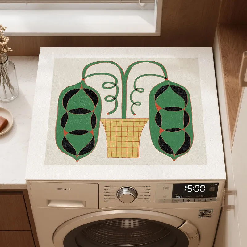 VIKAMA Potted Pea Plant Washing Machine Top Mat Line Sketch Print Waterproof Anti Dust Dryer Surface Pad
