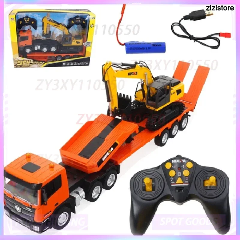 

New 1:24 Simulation Nine-Channel Remote Control Flatbed Trailer Excavator Children'S Toy Boy Birthday Gift
