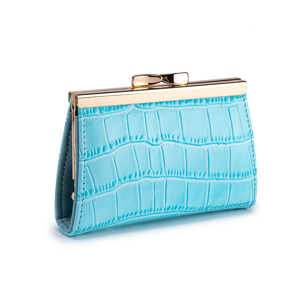 

Women Crocodile Embossed Leather Frame Kiss-Lock Pouch, Smooth Metal Clasp Closure Mini Organizer Wallet,cow Leather Card Holder