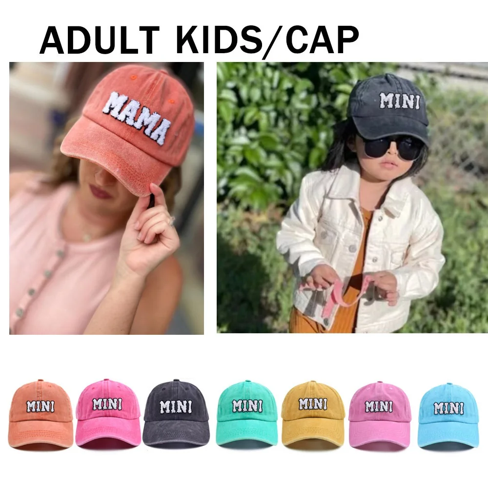 

Unisex Washed Cotton Baseball Cap MAMA MINI Hip Hop Sun Cap Outdoor Hat for Women Girls Boys Toddlers Mother/Kids