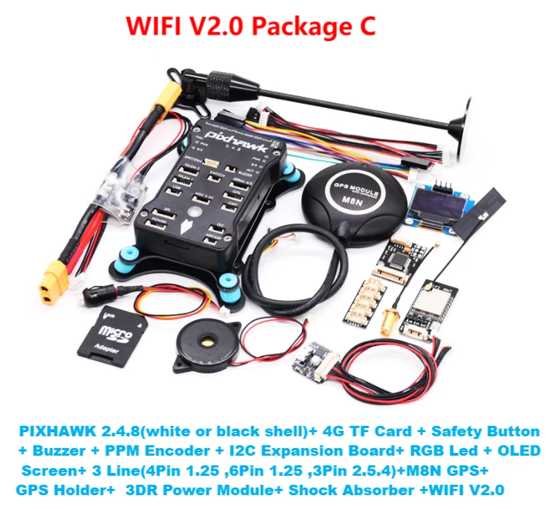 Rctosky Pixhawk WIFI V2.0 Module PX4 PIX 2.4.8 32 Bit Flight Controller Autopilot 4G TF Safety Switch Buzzer