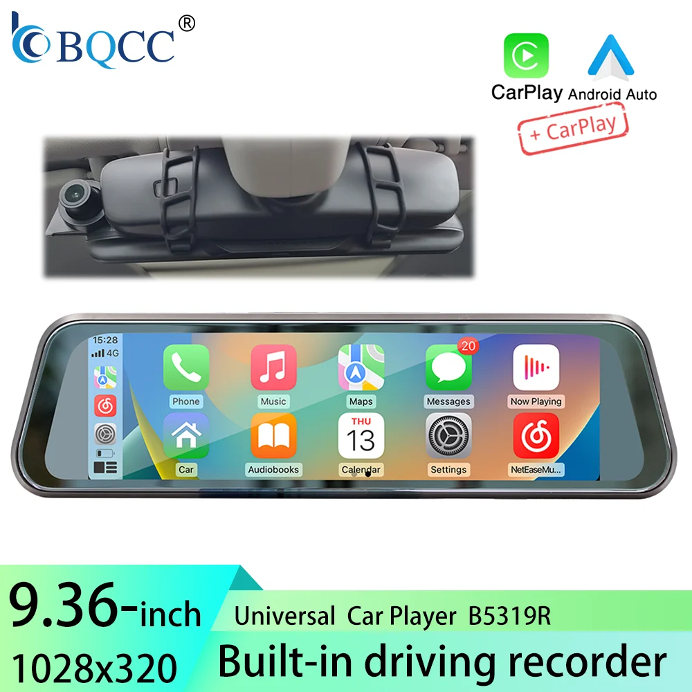 

BQCC 9,36 "зеркало заднего вида с сенсорным экраном, беспроводной Android AUTO/CarPlay Mirrorlink BT, аудиовыход TF, автомобильная стереосистема B5319R