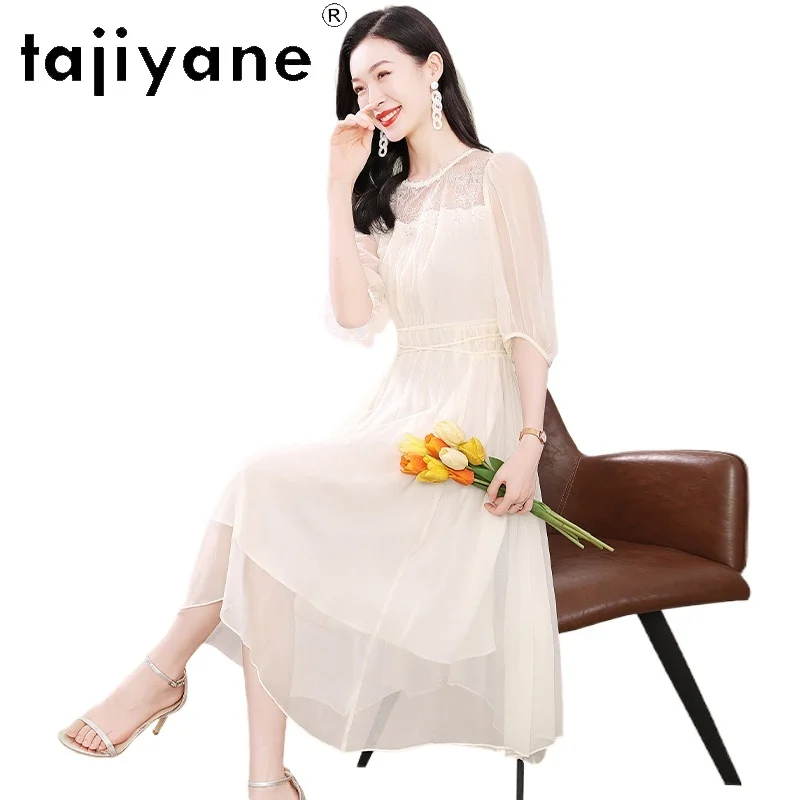 

TAJIYANE 100% Mulberry Silk Dress Woman Elegant Long Dresses Vacation French Style Frocks 2026 Summer Women Clothes ropa demujer