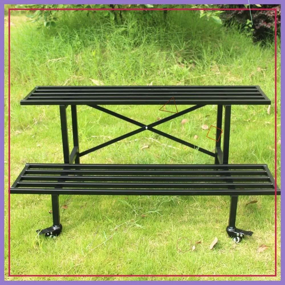 

2-Tier Metal Plant Stand with Wheels, Heavy Duty for Indoor/Outdoor Use, 440 LBS Capacity, L45.67 x W17.5 x H16.14 Inch