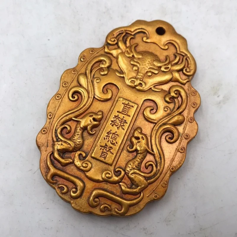 Antique Miscellaneous Double Dragon Token Direct-Strike Governor Weapon Waist Tag Tiger Character Hand Brand Home Qing Token a G