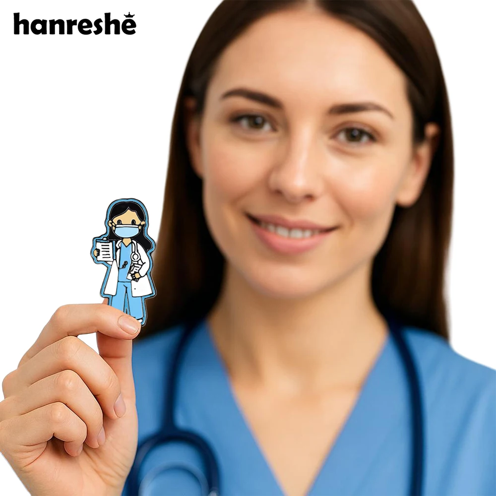 Hanreshe الطبية الكرتون الطبيب بروش أنثى ممرضة الطب الموظفين دبوس التلبيب على ظهره شارة مجوهرات هدايا للنساء فتاة