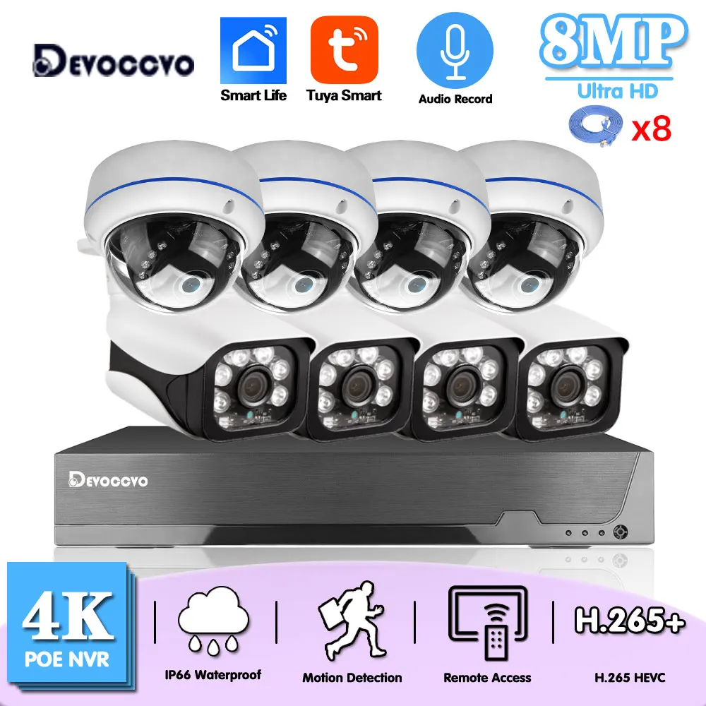 

Tuya 4K POE IP Camera Security System Set 8MP 8CH NVR Kit Outdoor Waterproof Audio CCTV Video Surveillance Camera System Kit 4CH