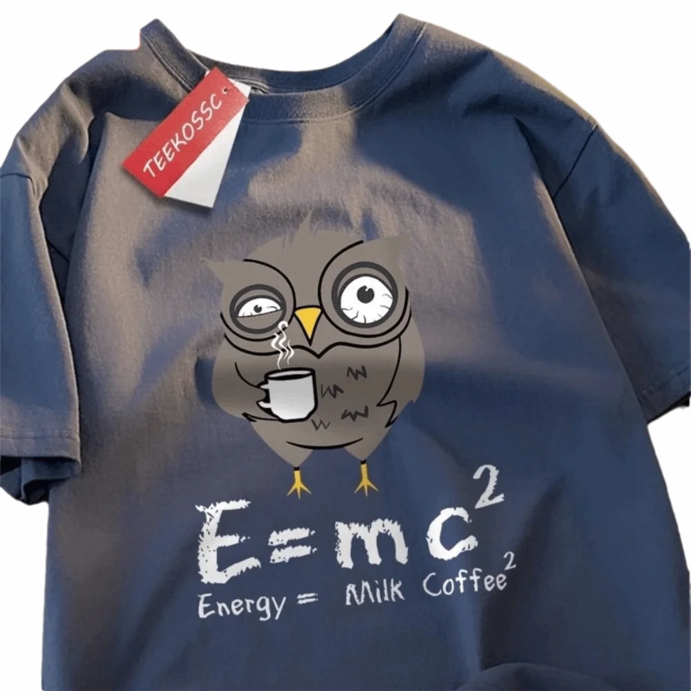 Pure Cotton Milk Coffee T-Shirt Relaxed Fit Short Sleeved Fun Formula Printed T-Shirt Comfort Fit Oversize Pure Cotton T-shirt