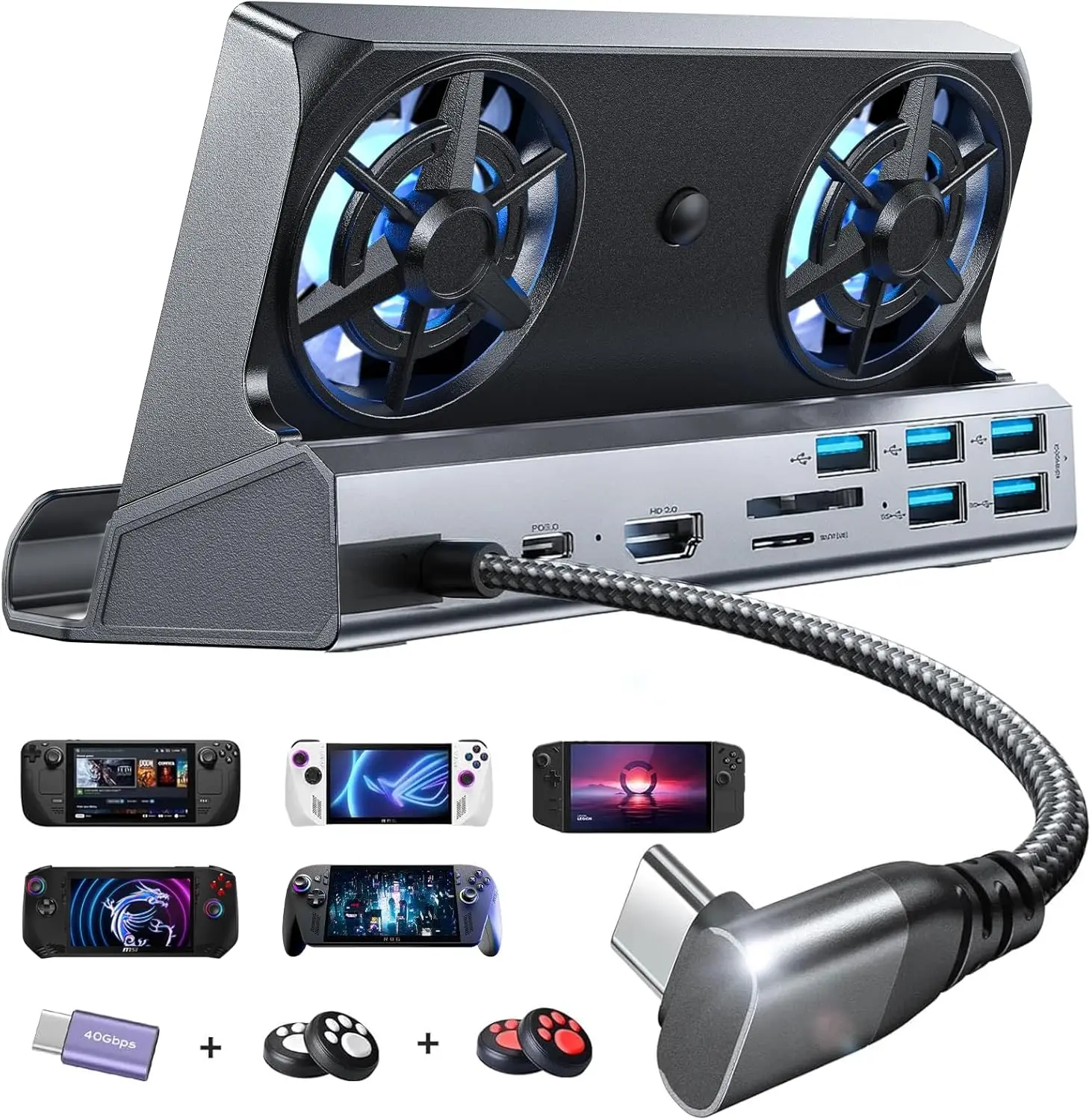 

10-in-1 Gaming Dock with Dual Fans, 4K@60Hz HDMI, 100W Charging for Steam Deck & ROG Ally