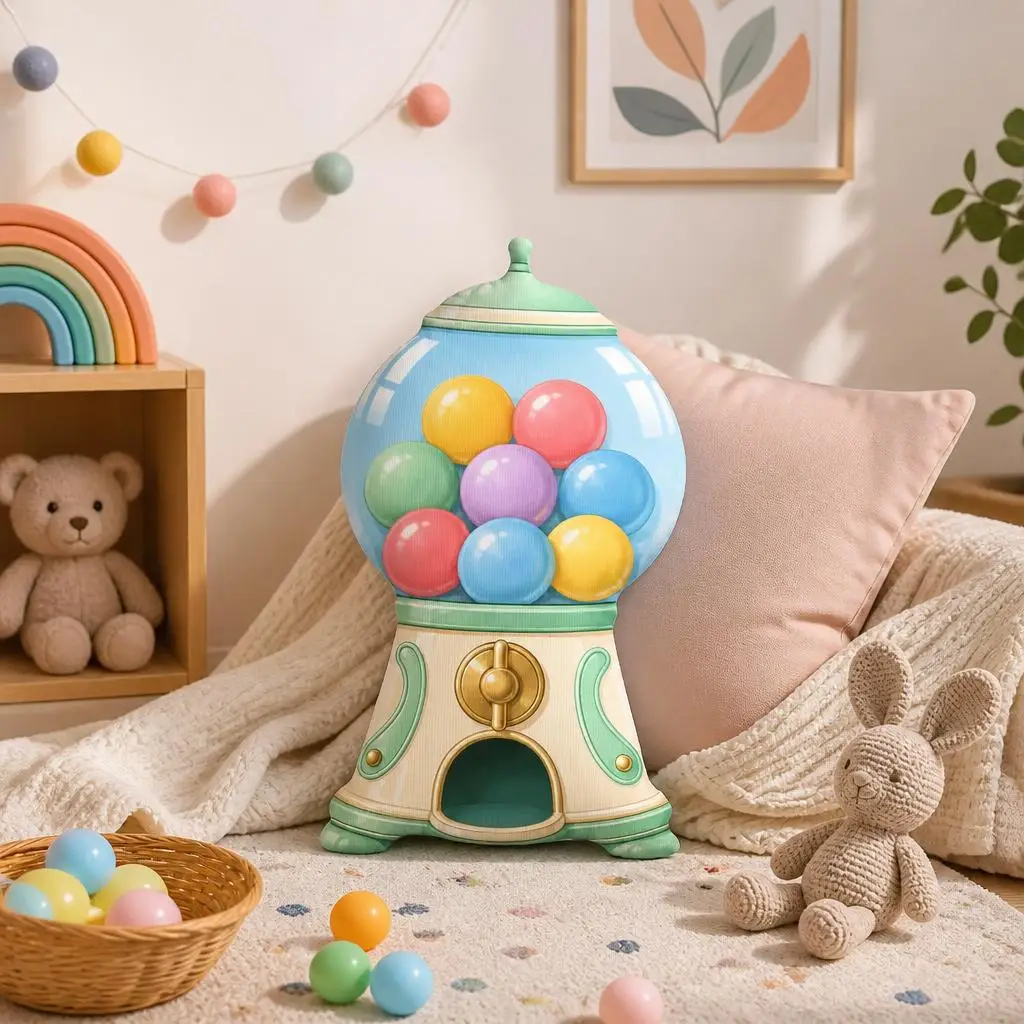 Retro Gumball Machine Shaped Throw Pillow Pastel Candy Shop Cushion Stuffed Decorative Sofa Home Decor Sweet Treat Gift Idea