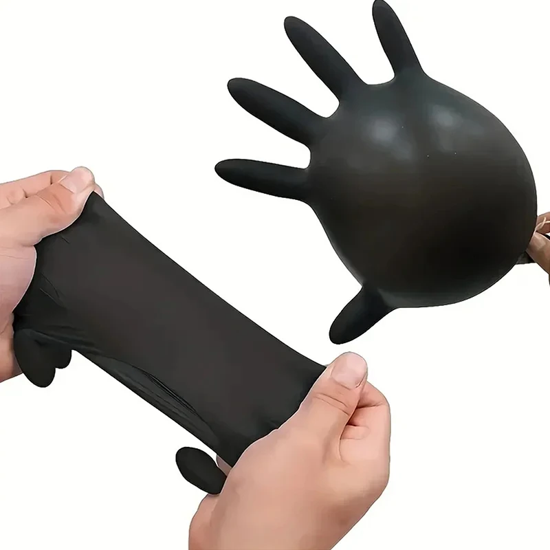 Gants sans latex imperméables et durables, adaptés à la cuisine, au traitement des aliments, au salon de beauté, à la famille, au poulet noir, 100 pièces