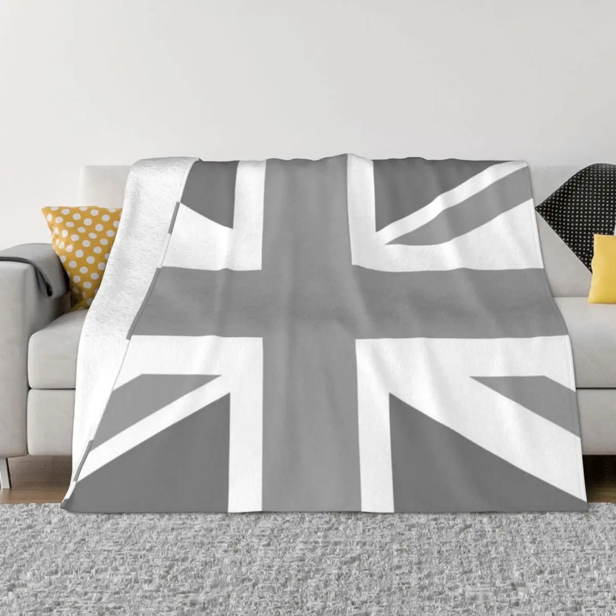 Union Jack Flag in Grey and White Throw Blanket Kid'S Blanket Blankets For Sofas cosplay anime Warm Blanket