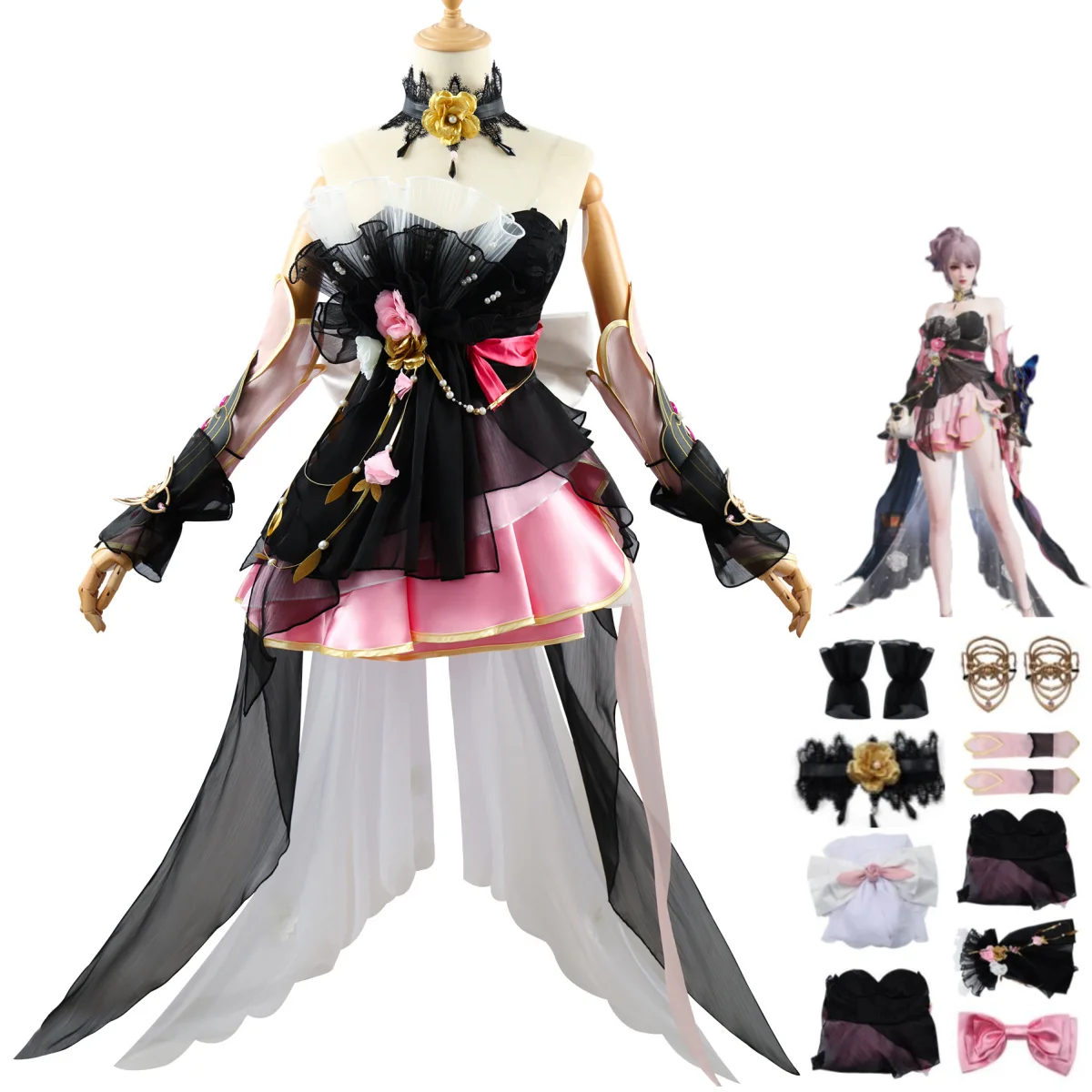 Game Naraka: Bladepoint Hu Tao Kurumi Exorcist Emperor Ji Cosplay Costume Black Pink Dress Lolita Woman Sexy Lovely Party Suit