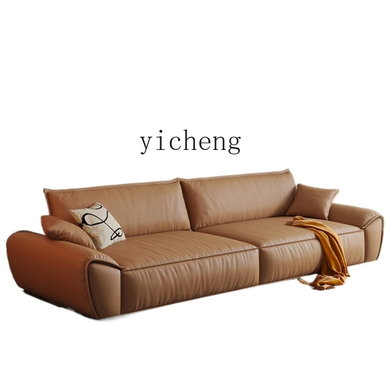 

YY Leather Sofa First Layer Cowhide Modern Minimalist Living Room Small Apartment Straight Row Nordic