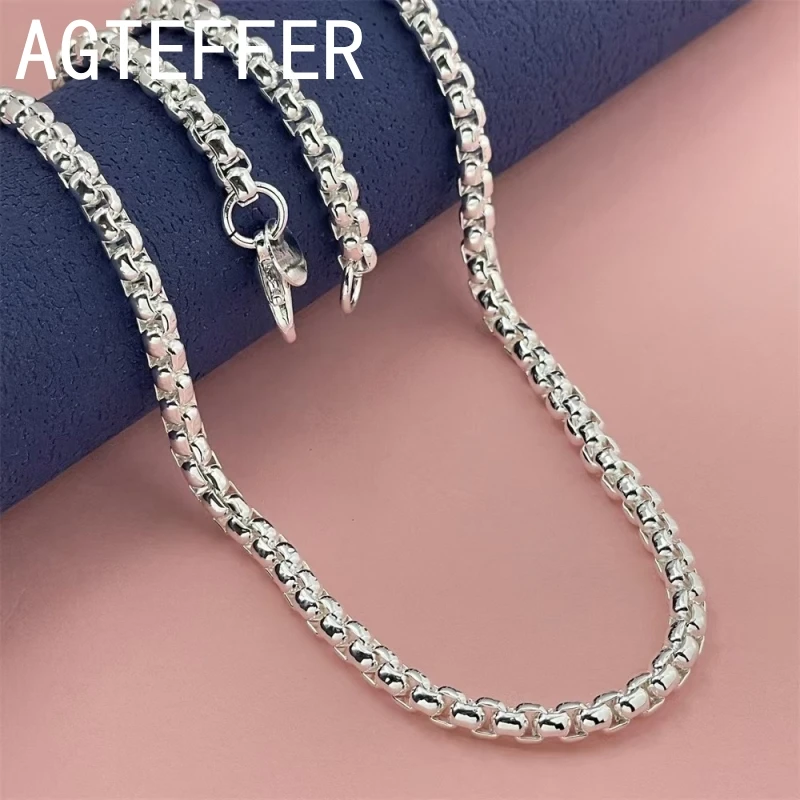 

Fashion 925 Sterling Silver 18-24 Inches 4MM Round Box Chain Necklace For Women Men Charm Wedding Hip Hop Party Jewelry