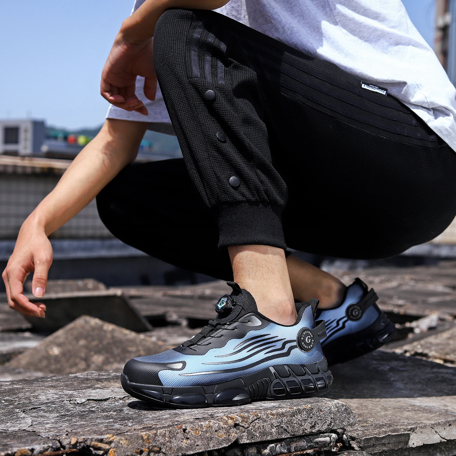 أحذية أمان للعمل بإبزيم دوار للرجال والنساء مقاس كبير، نعل ناعم وخفيف الوزن، أحذية رياضية واقية عصرية للعمل #4