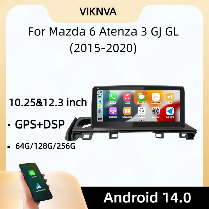 Android 14 Touch Screen Car Stereo Multimedia Navi GPS CarPlay BT 4G WiFi DSP For Mazda 6 2002-2008 Auto Radio Player