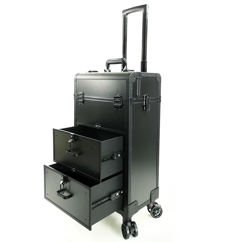 ماكياج Baina ضوء فاخر سبائك الألومنيوم عربة كبيرة حقيبة مستحضرات التجميل المهنية ماكياج الفنان مسمار الفن نسيج الشعر التطريز = #4